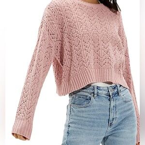 American Eagle Outfitters women's pink open-knit cropped pullover Sweater SZ Sm
